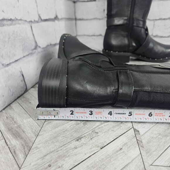 INC Black Leather Riding Boots With Buckle Detail Studded Sole Womens 7M New - Picture 10 of 16